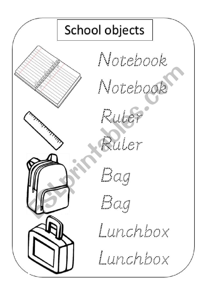trace the school objects worksheet