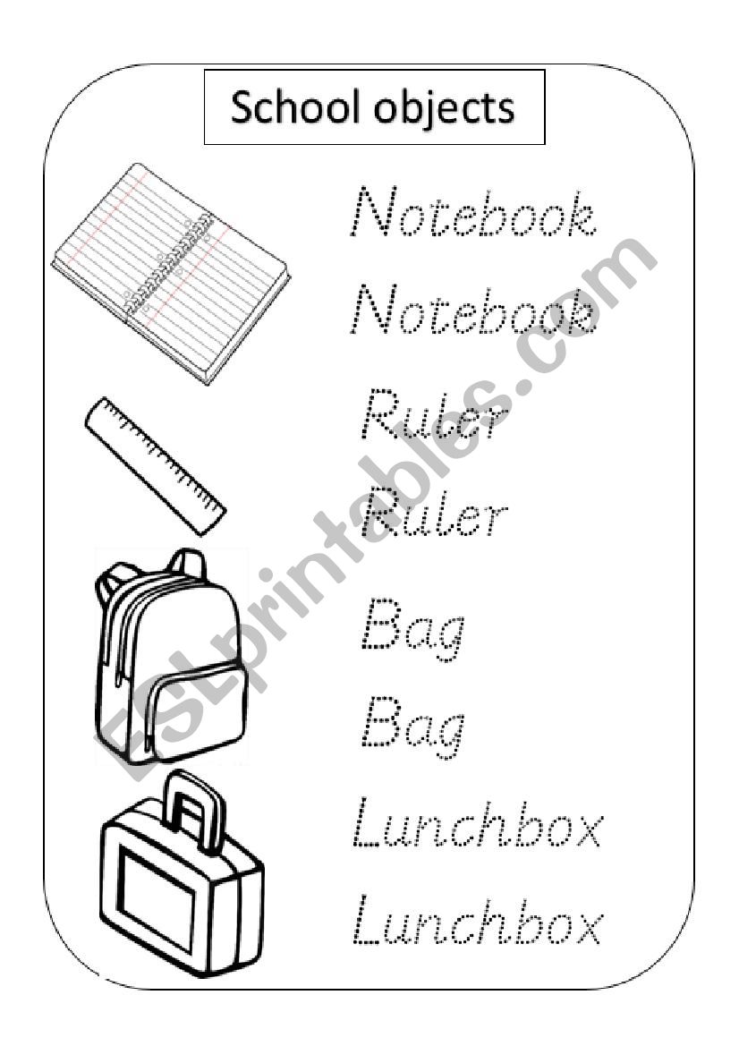 trace the school objects worksheet