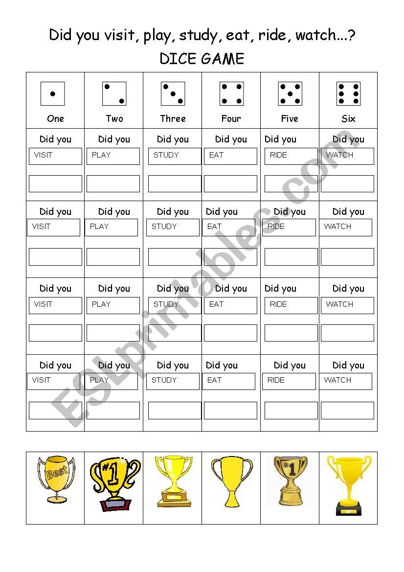 DID YOU ...... ?  DICE GAME worksheet