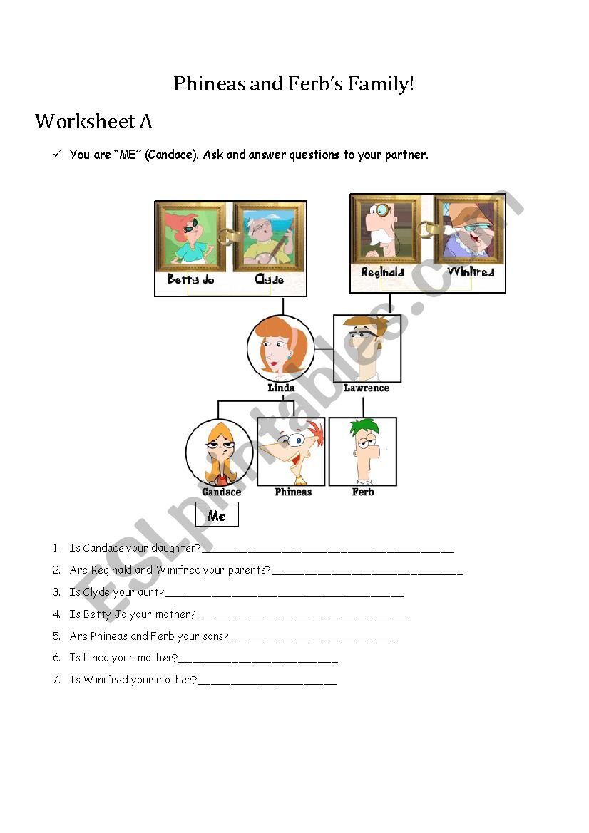 Phineas and Ferb Student A worksheet