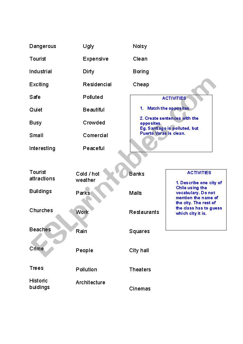 Cities vocabulary worksheet