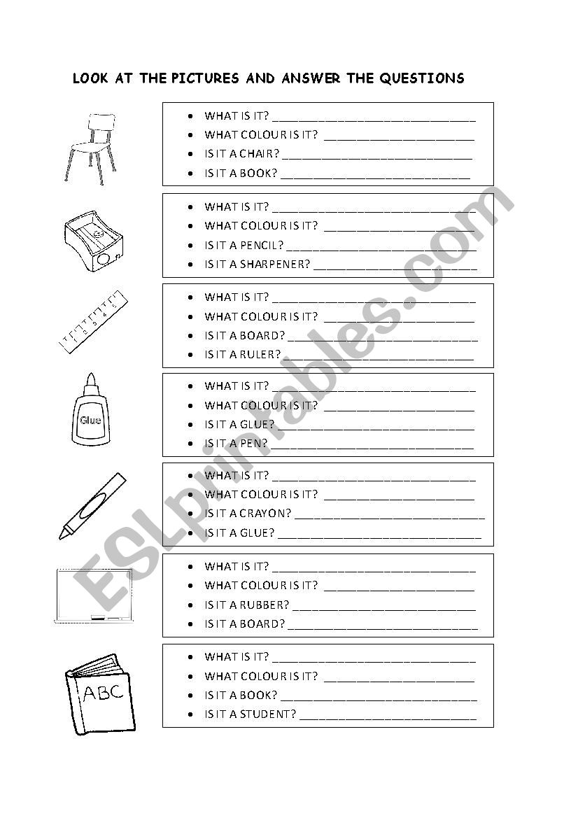 School objects - verb to be worksheet