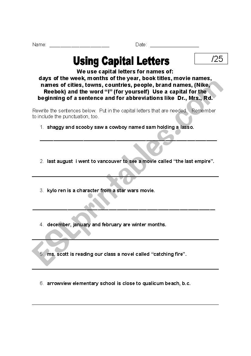 Using Capital Letters 1 worksheet