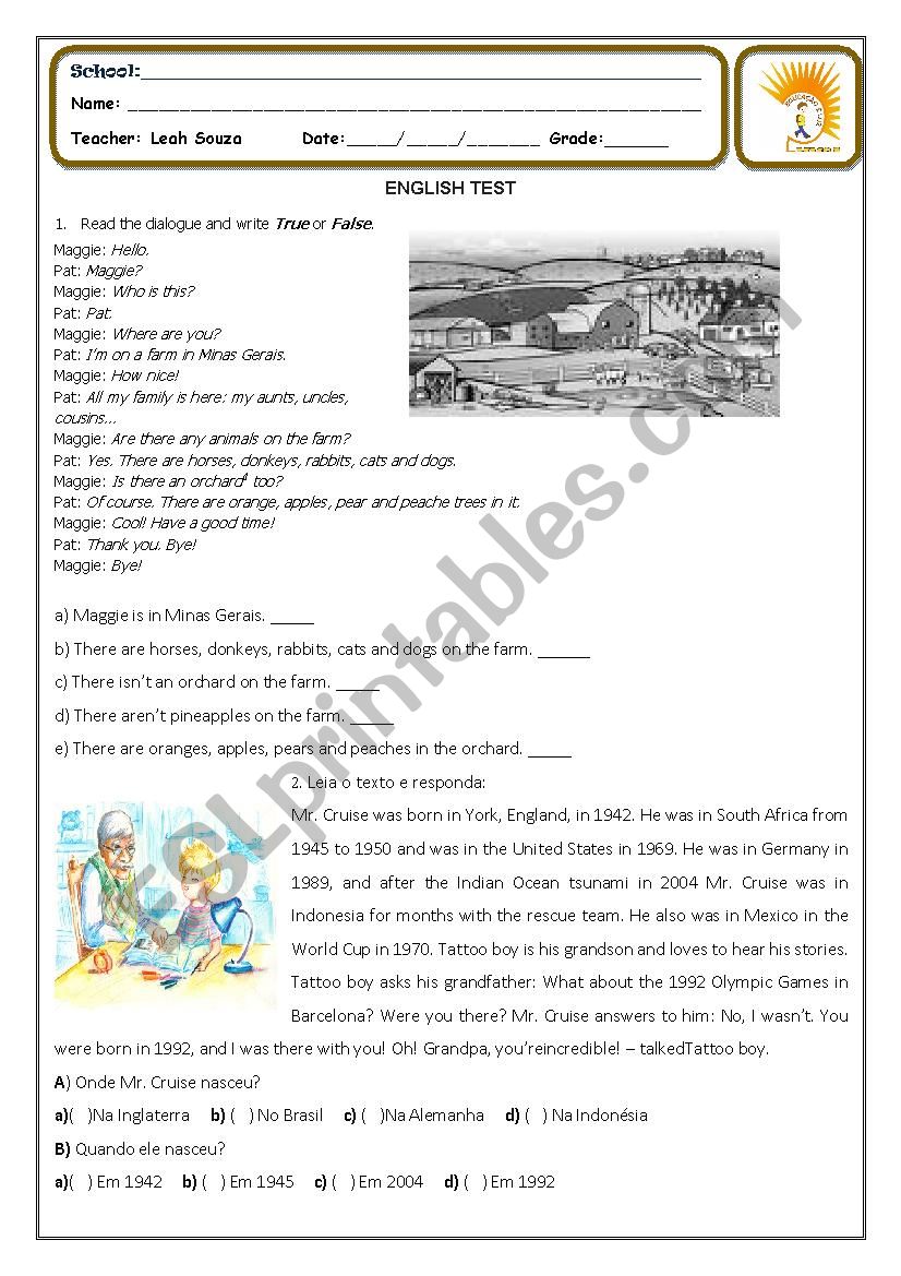 English test worksheet