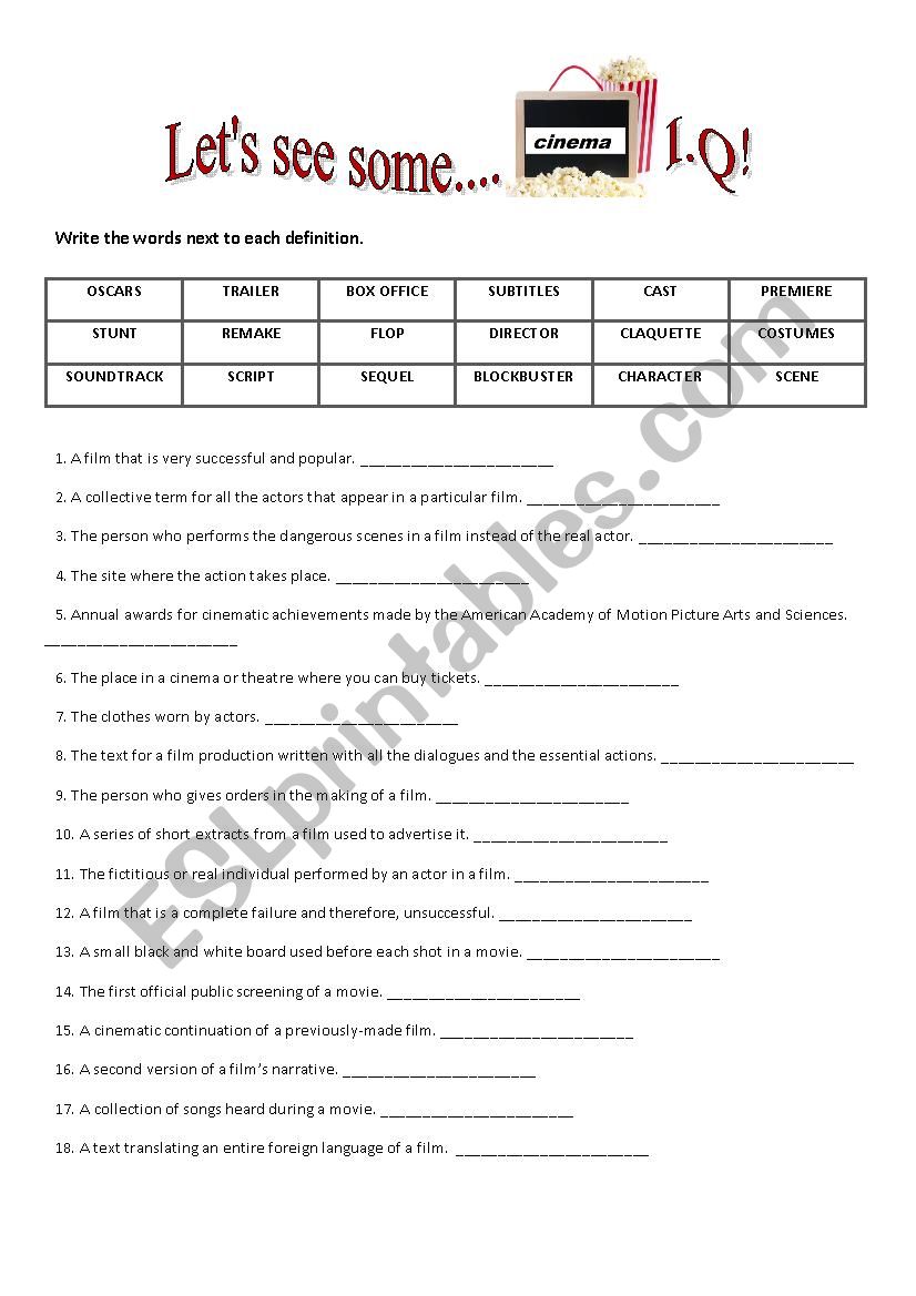Vocabulary - Cinema - Lets see your cinema I.Q!