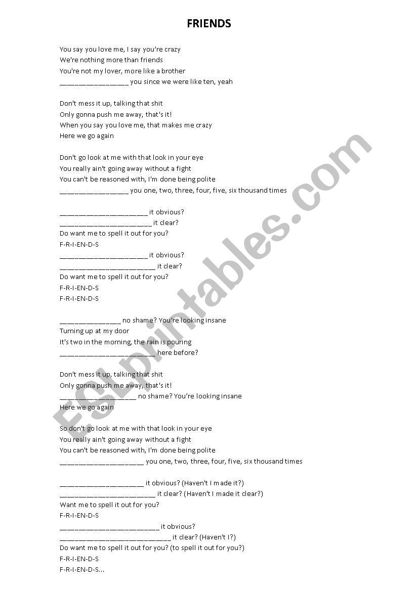 FRIENDS - songs worksheet