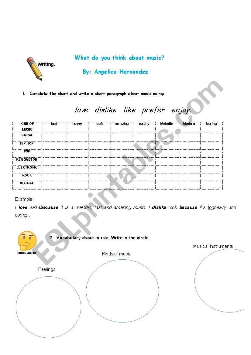 Music vocab and chart  worksheet