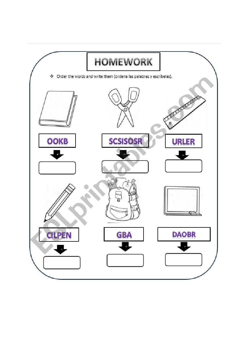 school suplies worksheet