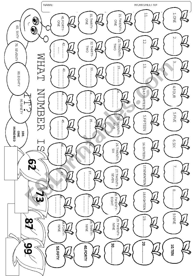 CATERPILLAR NUMBERS 100 worksheet