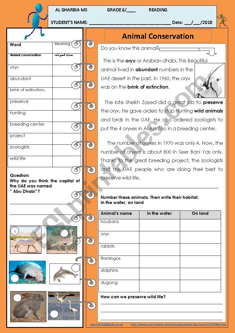 The Oryx (Al Maha) worksheet