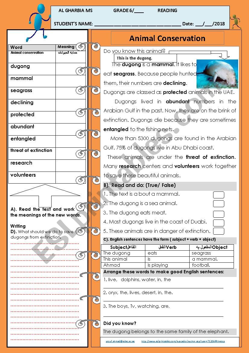 The Dugong (Sea Cow) worksheet The Dugong (Sea Cow) worksheet