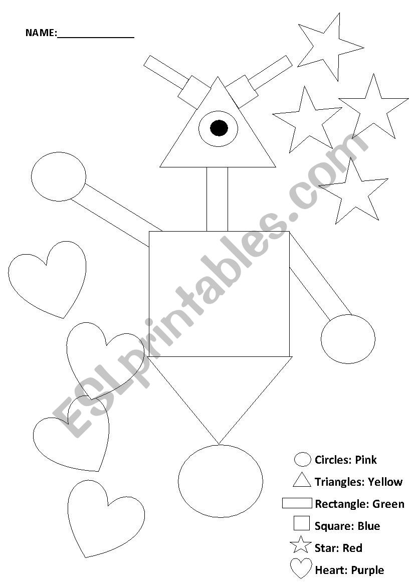 Robot shapes colouring sheet (kindergarten)