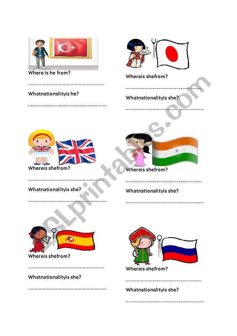 Country and nationality worksheet