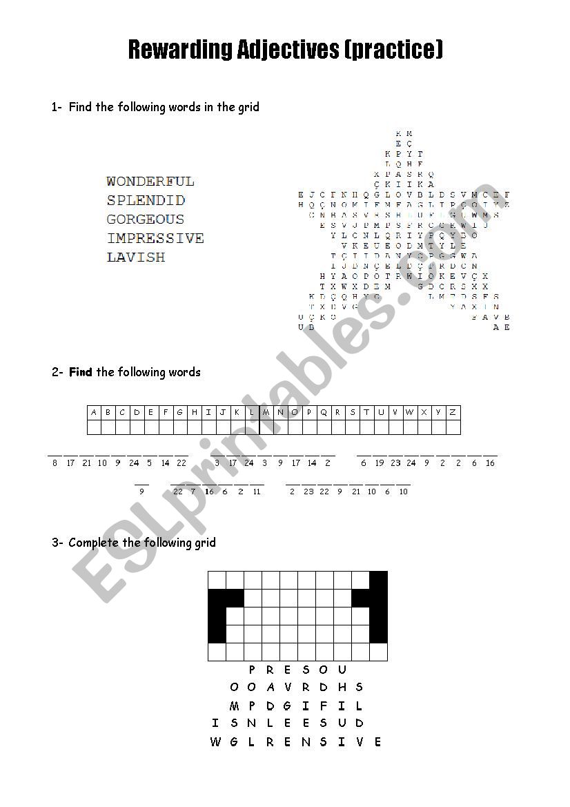 rewarding adjectives worksheet