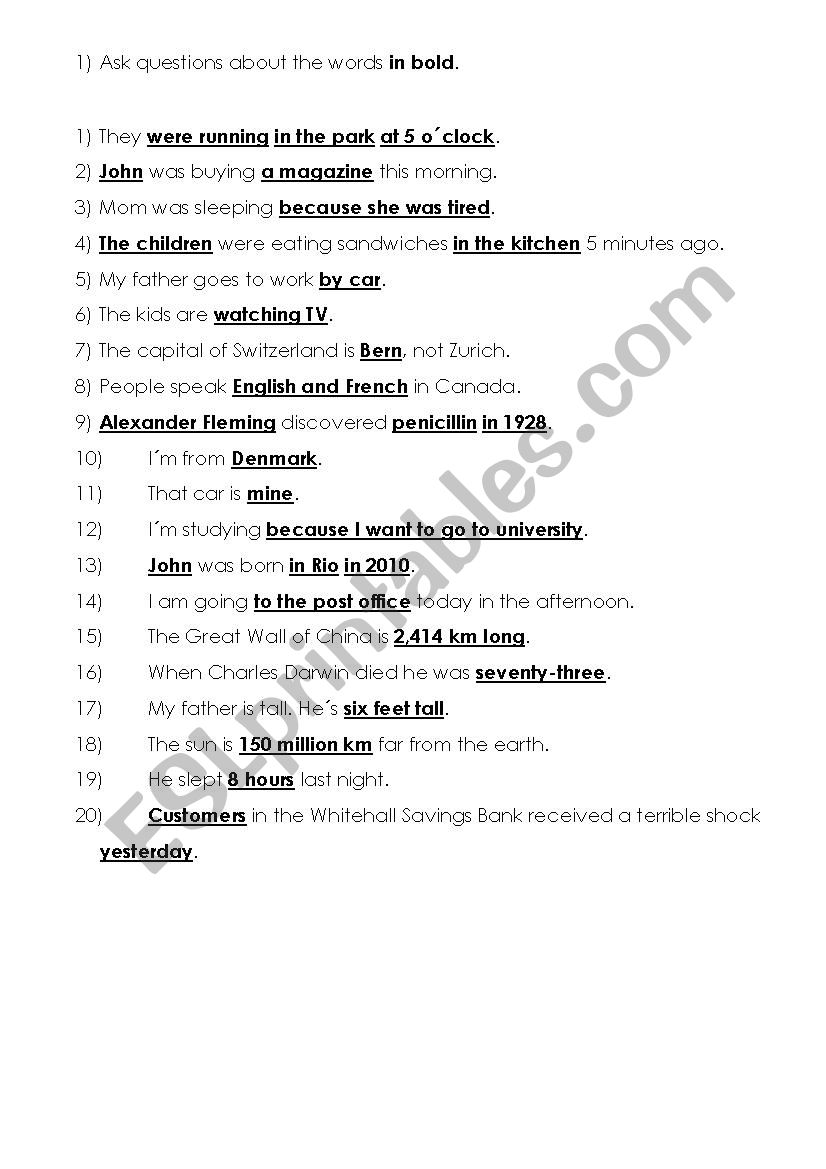 ASKING QUESTIONS worksheet