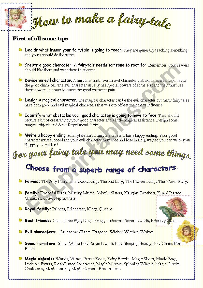 How to write a fairytale worksheet