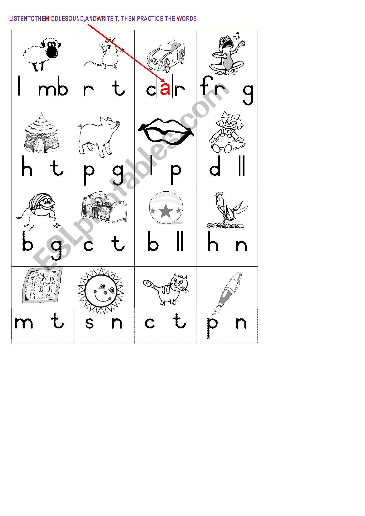 Middle Sounds (Vowels) Worksheet