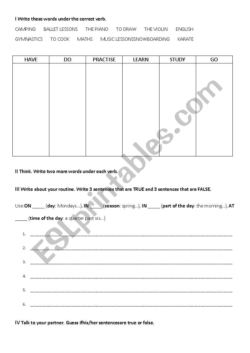 Activities and routines (Unit 4, Islands 4)