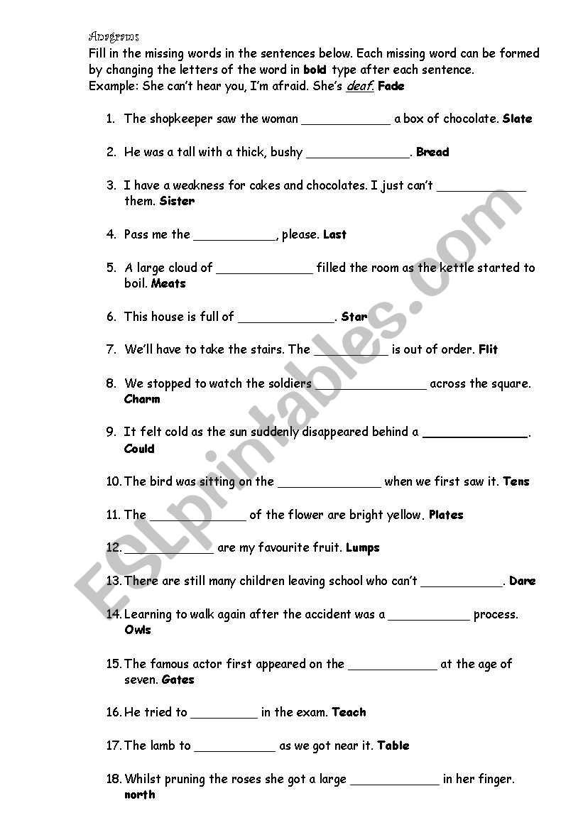 Anagrams worksheet