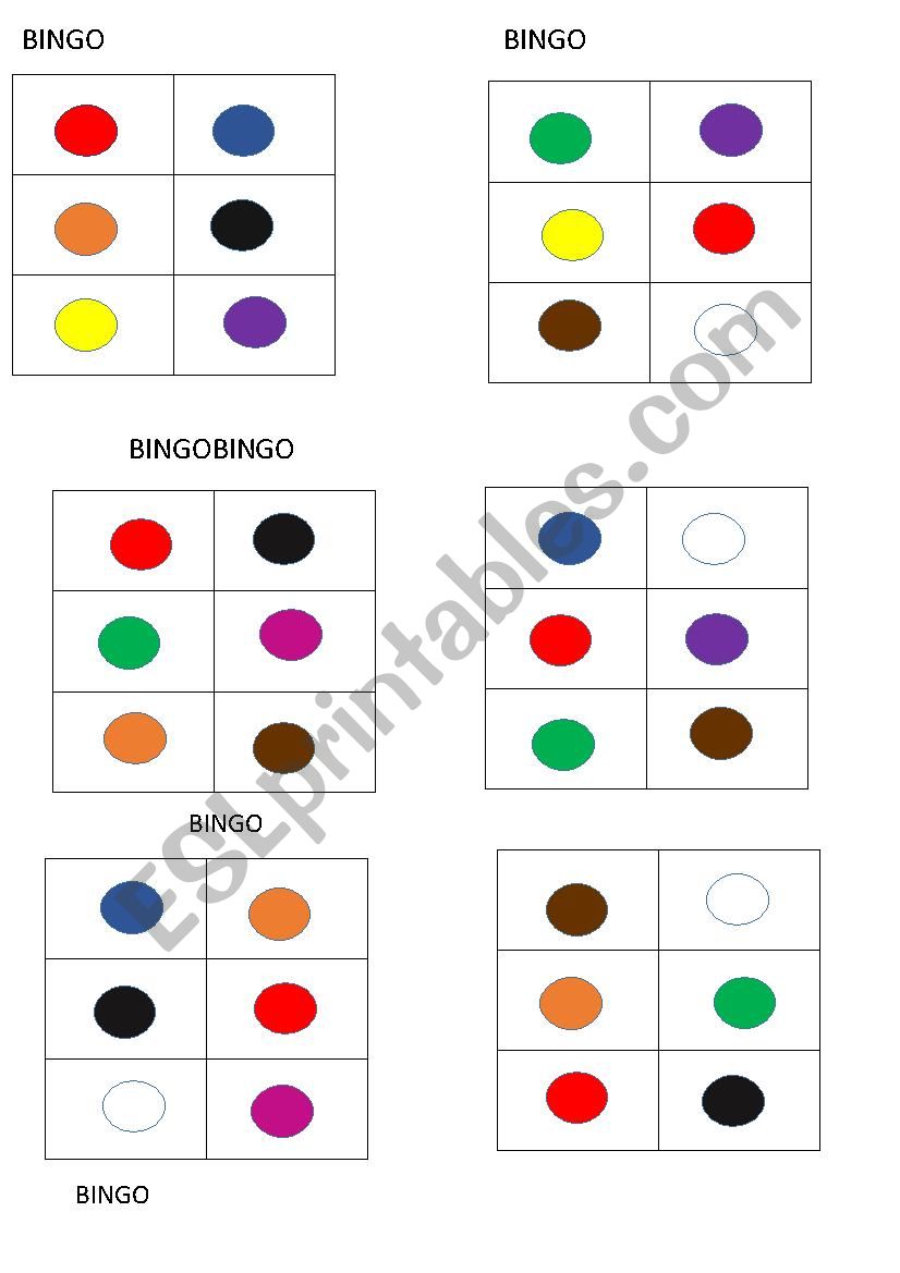 COLOURS BINGO worksheet