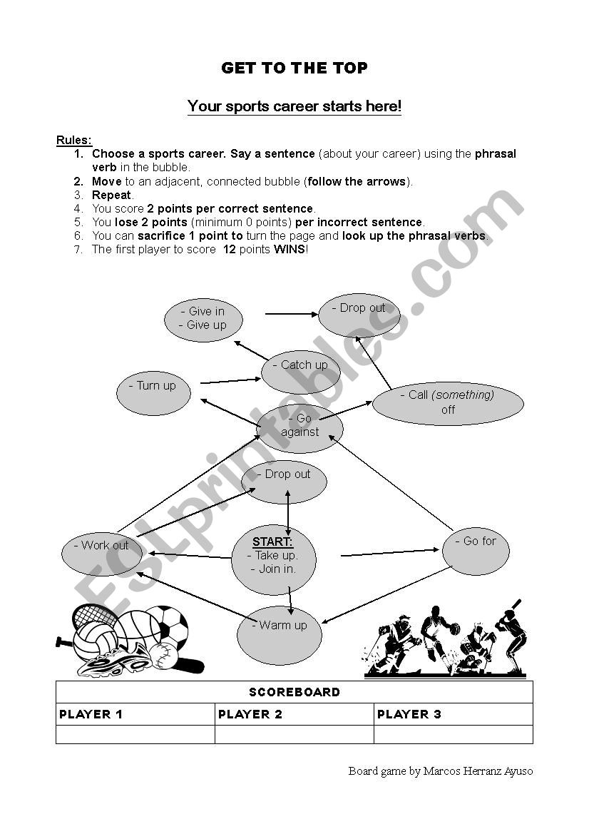 Boardgame to practise Phrasal Verbs related to sports