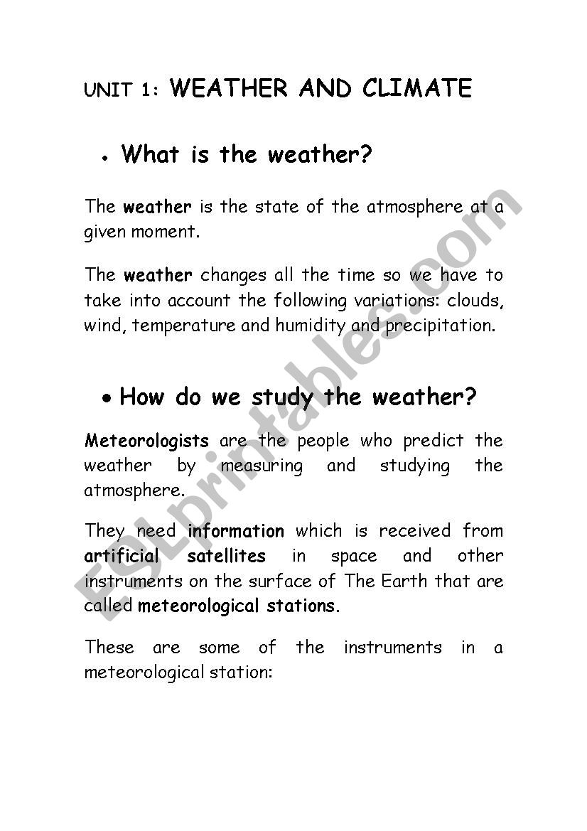 Climate and weather worksheet