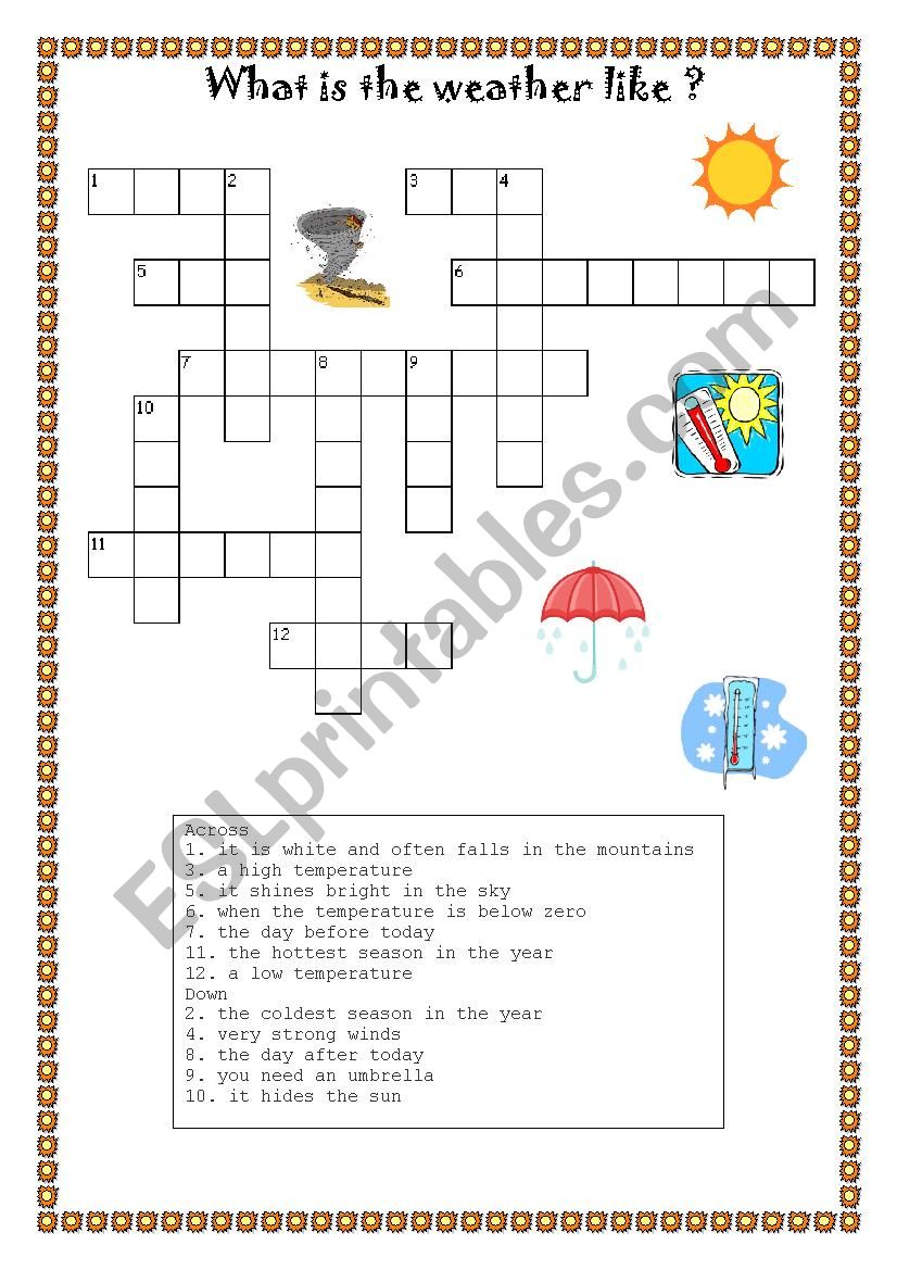 weather vocabulary crosswords worksheet