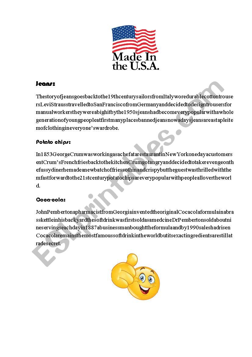 Made in the USA worksheet