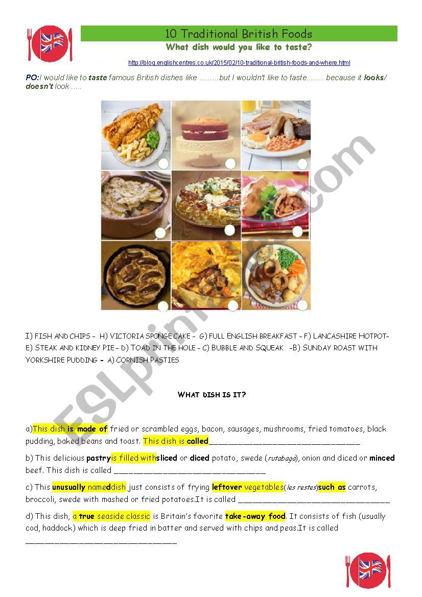 Famous British recipes worksheet