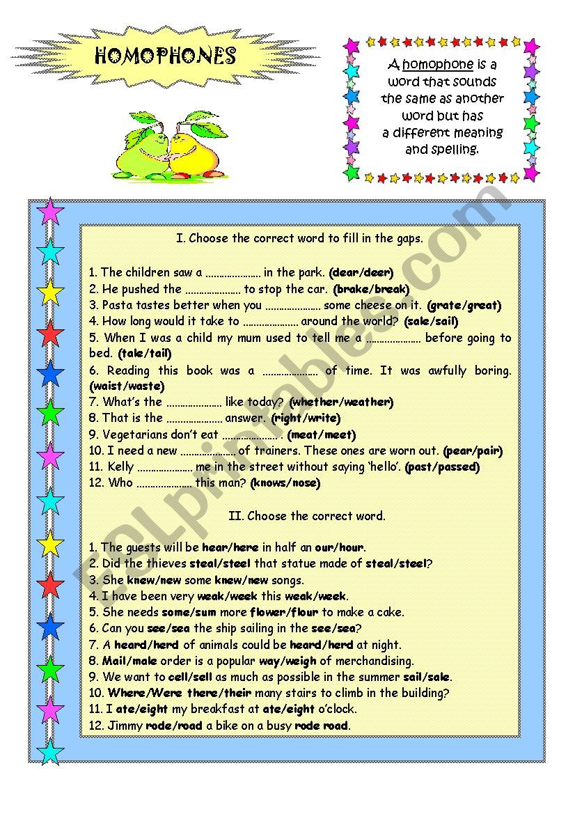 HOMOPHONES worksheet