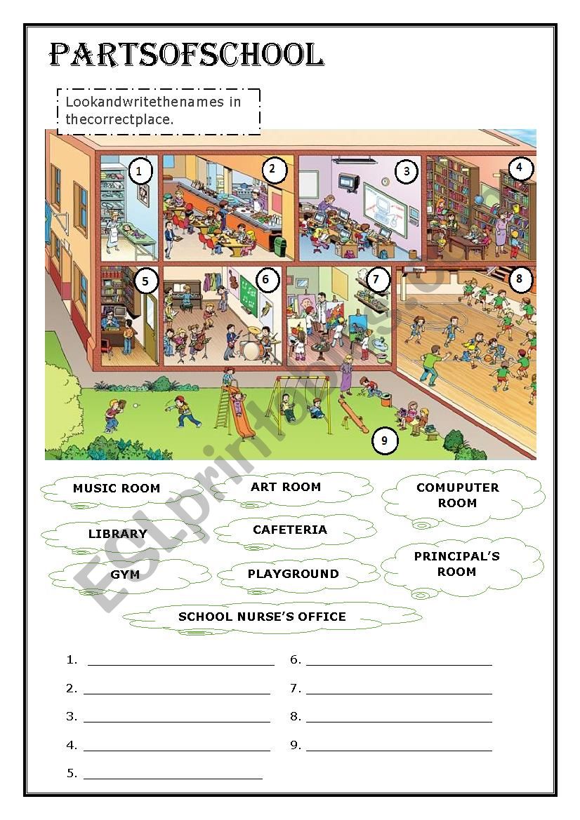 School rooms worksheet