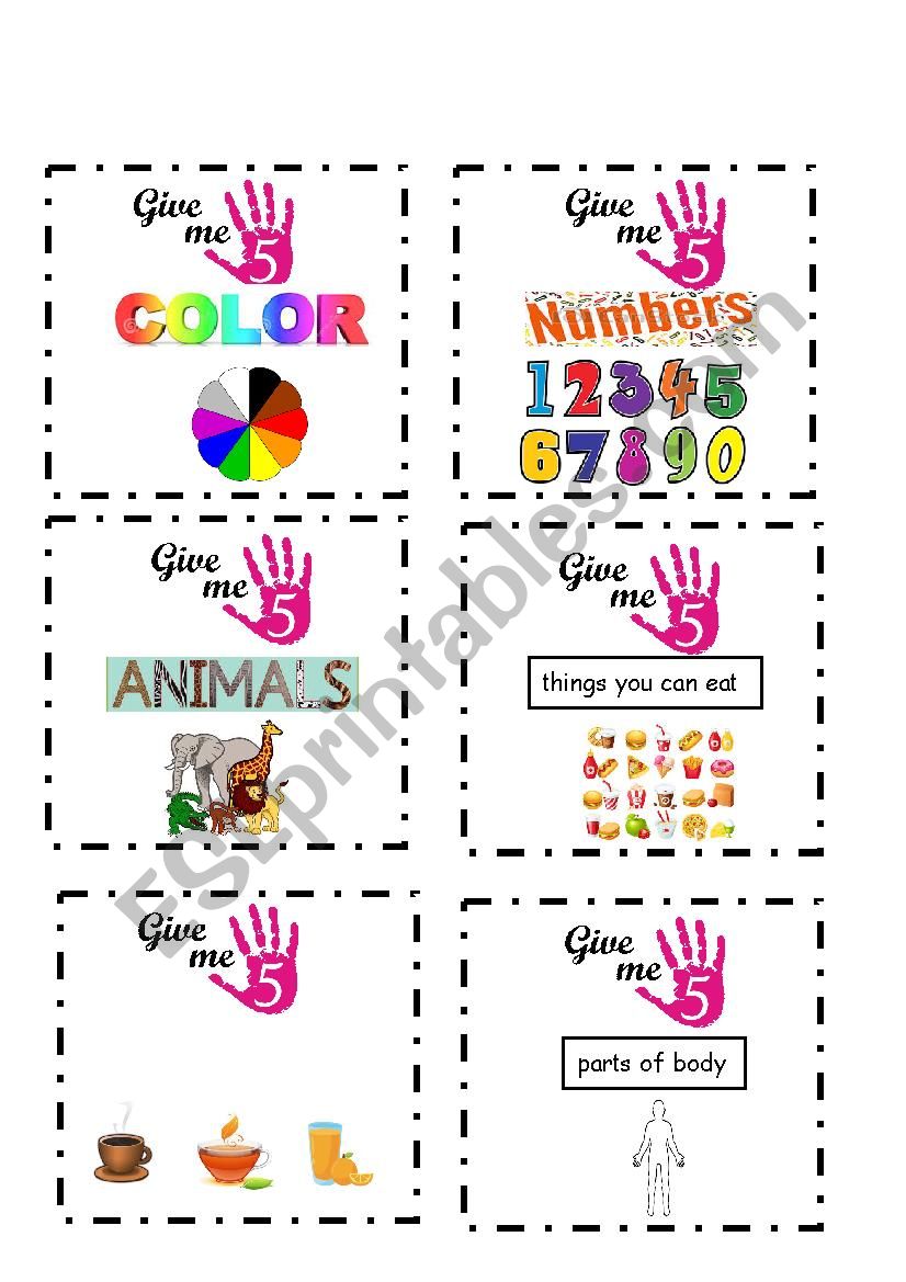 Give Me 5 - activity cards worksheet
