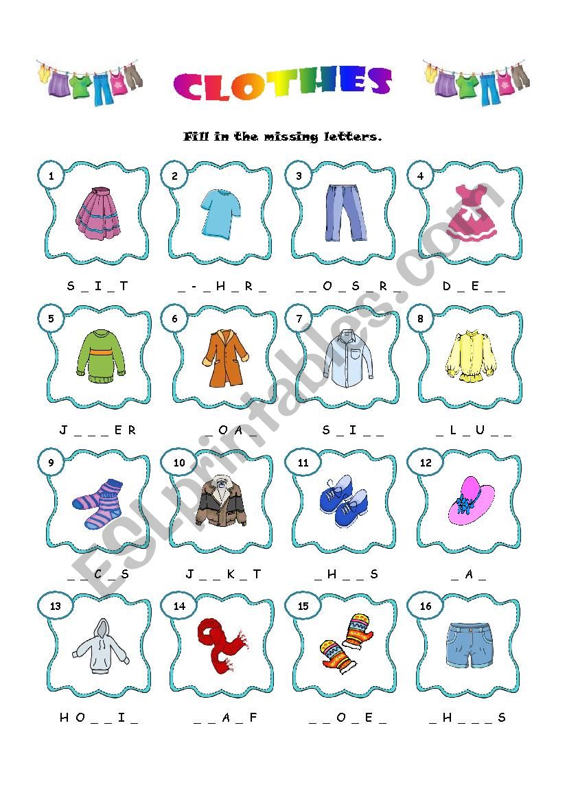 Clothes - ESL worksheet by eveline10
