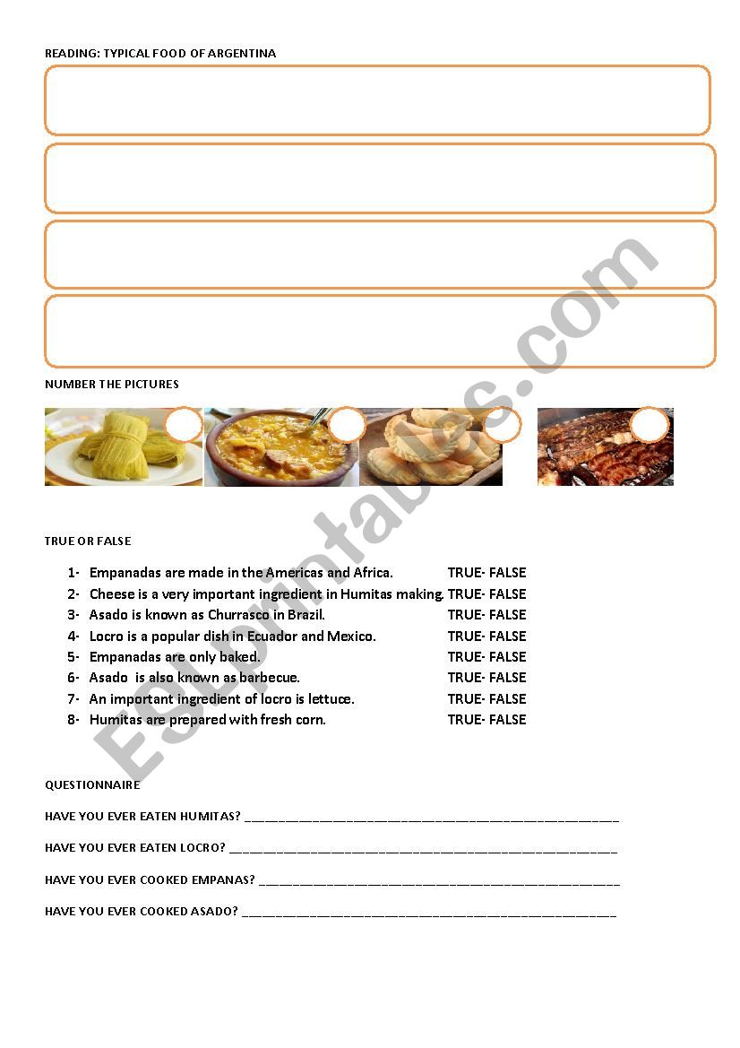 TYPICAL FOOD FROM ARGENTINA worksheet