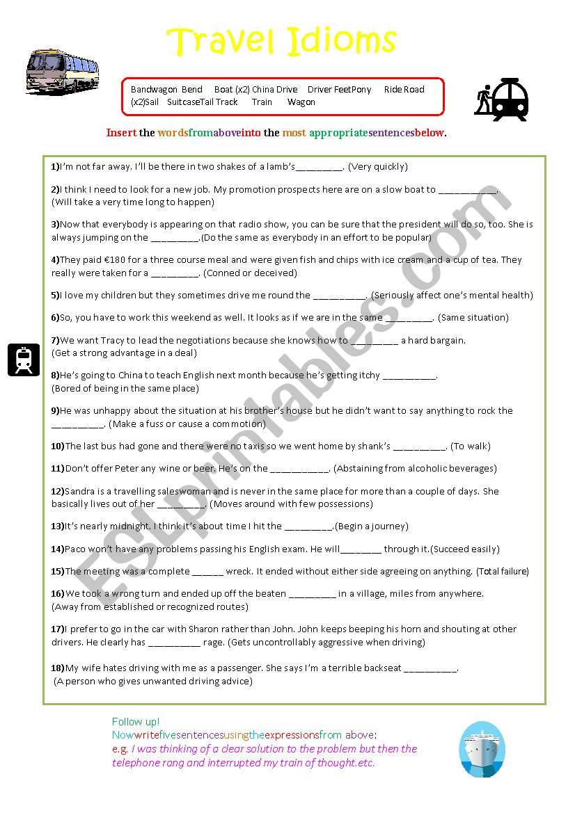 Travel Idioms worksheet