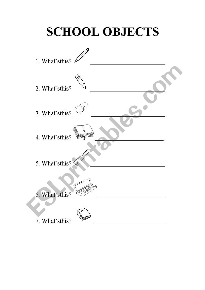 School Objects worksheet