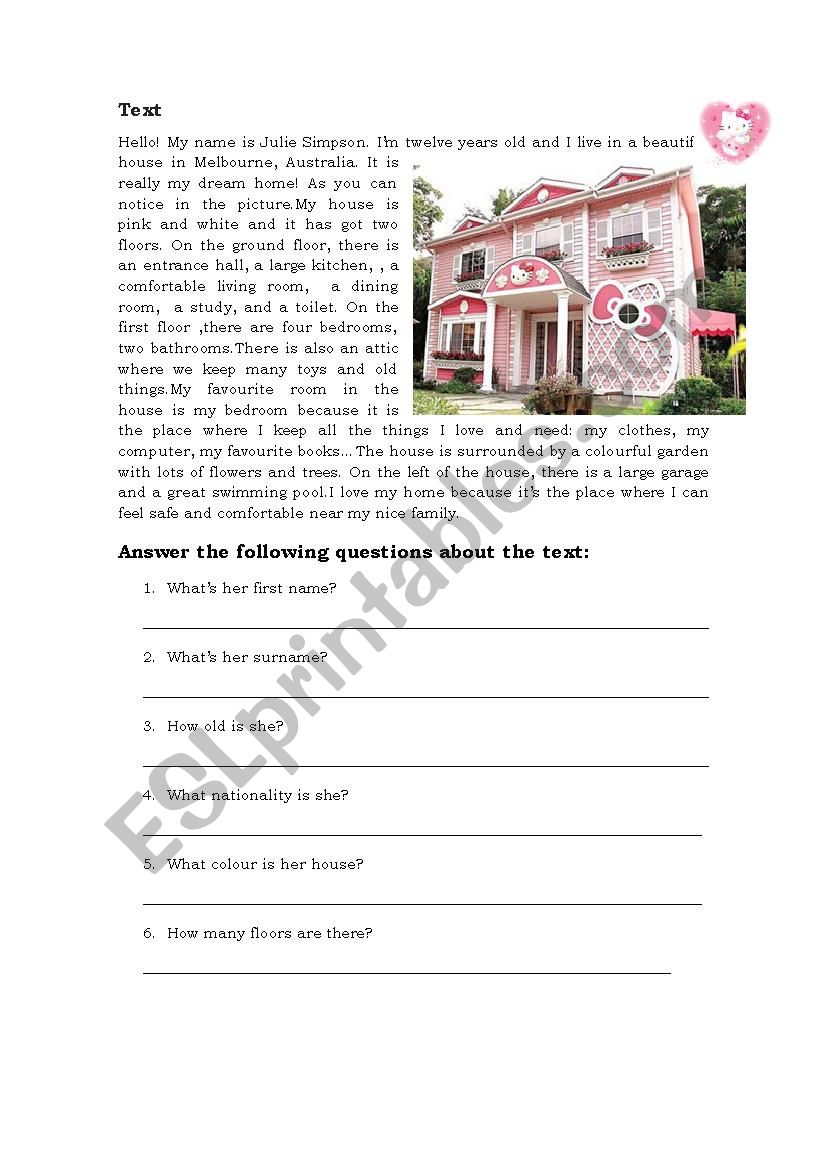 my dream house worksheet