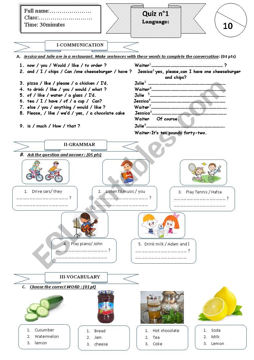 quiz 1 semester2 worksheet