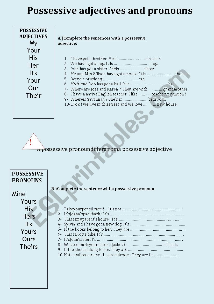 POSSESSIVE ADJECTIVES AND PRONOUNS