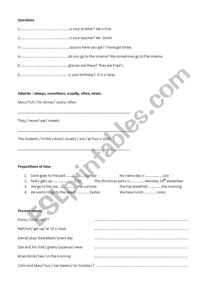 GRAMMAR REVISION PRESENT worksheet