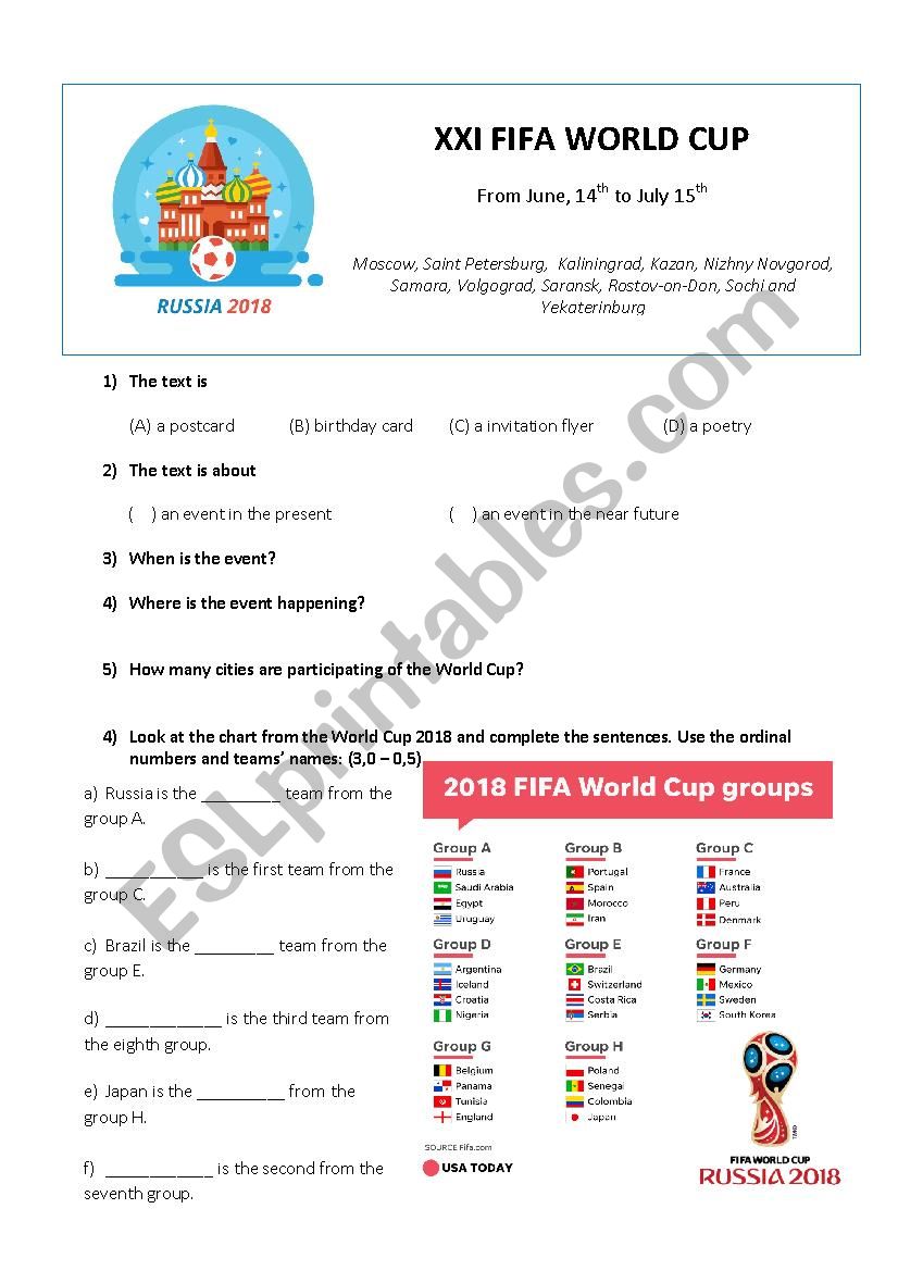 The World Cup Russia 2018 worksheet