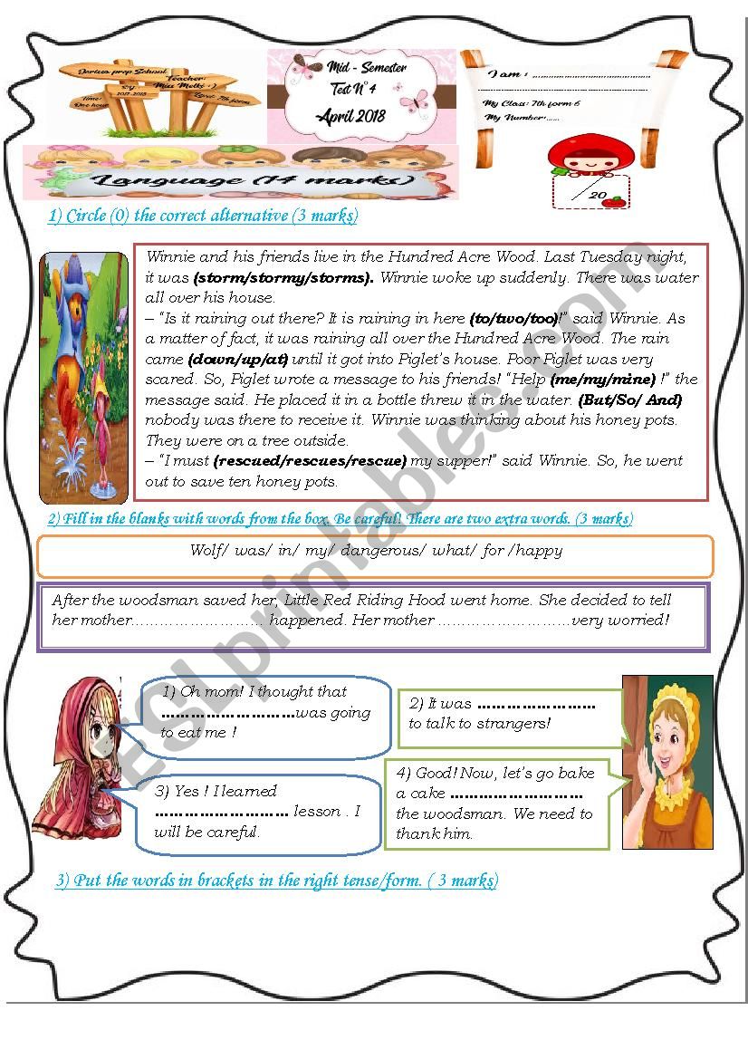 7th form mid semester test n°4 2017-2018 7th form mid semester test n°4 2017-2018