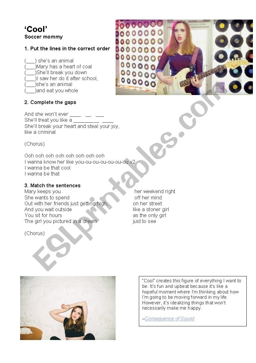 Cool - Soccer Mommy worksheet