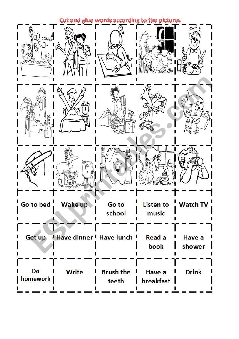 Action verbs pictionary worksheet