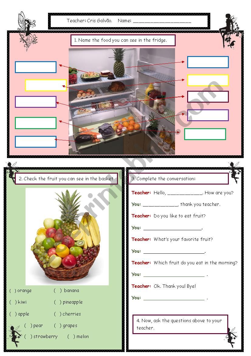 FOOD TASKS FOR KIDS. WRITING AND SPEAKING TASKS.