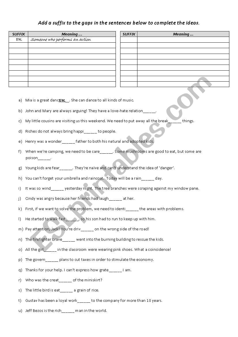 Suffixes  worksheet