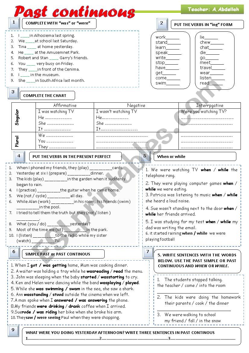 Past continuous/ progressive worksheet