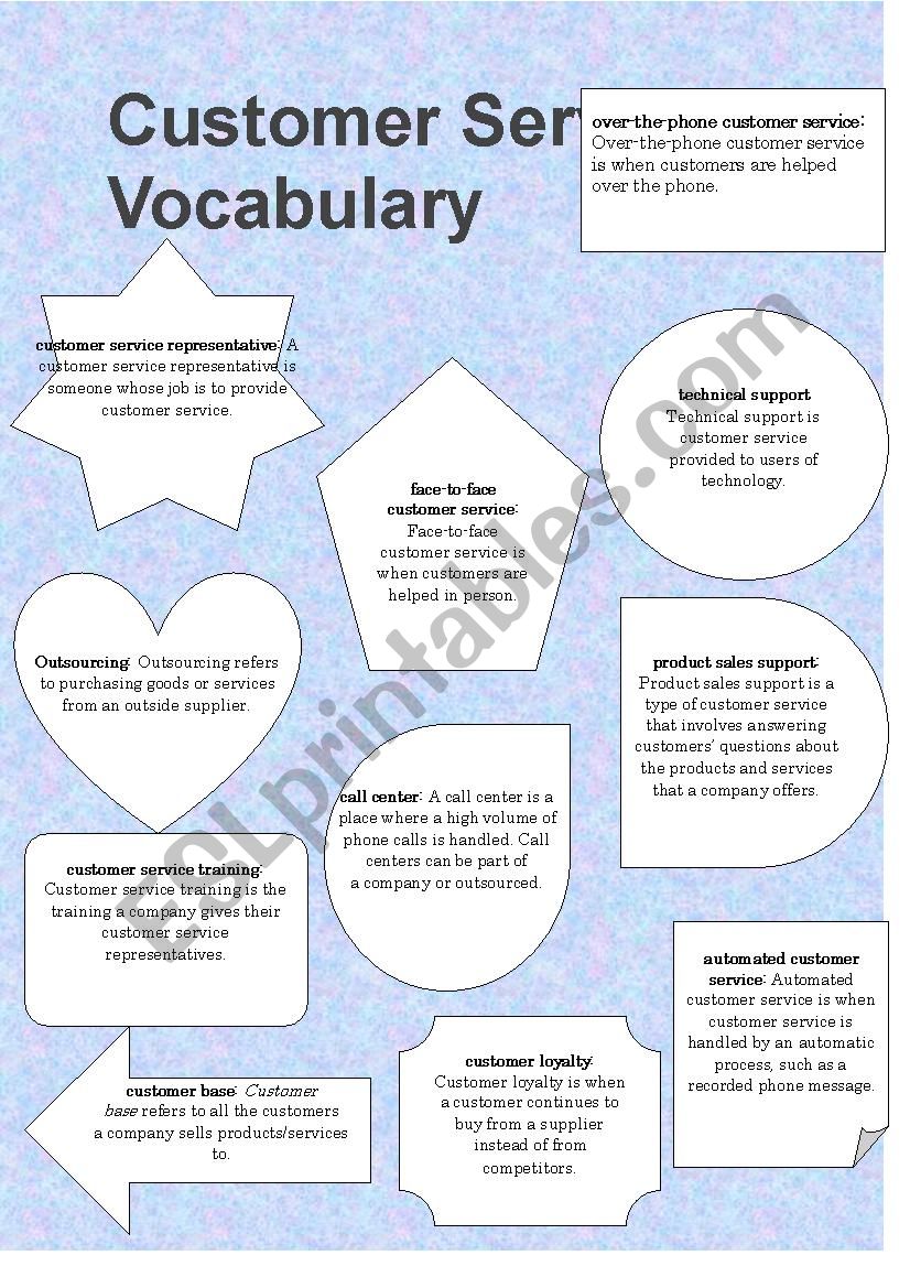 costumer service vocabulary worksheet