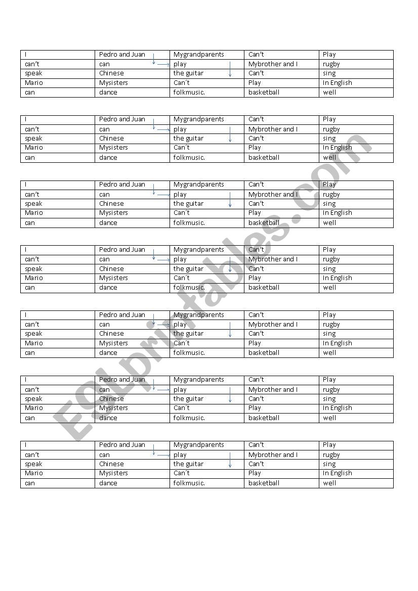 Can - Sentence Maze worksheet