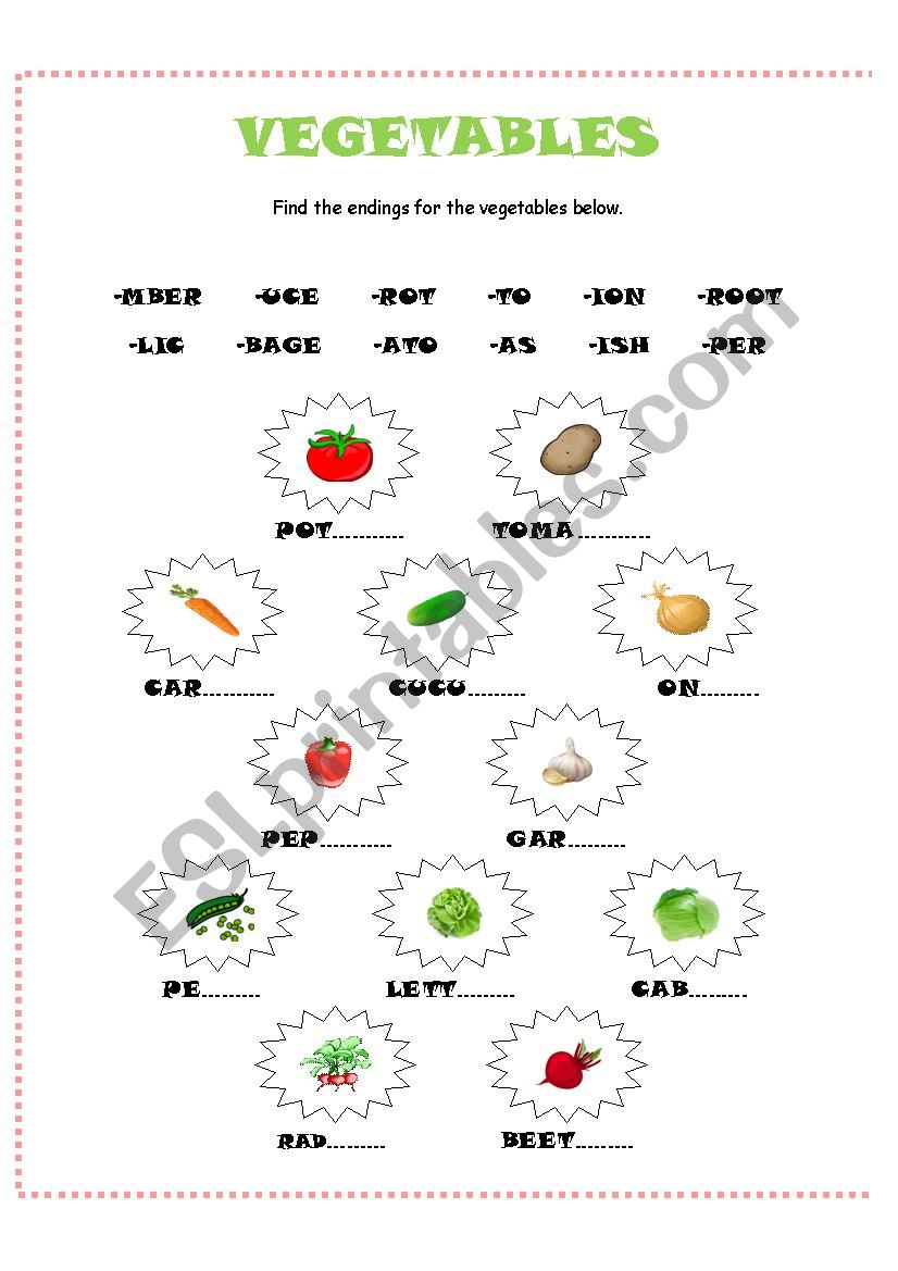 VEGETABLES worksheet